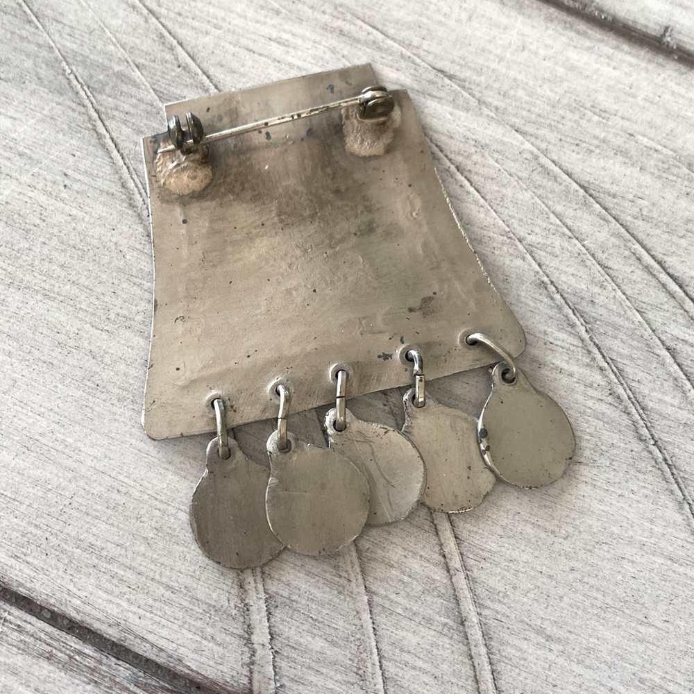 Rectangular Vintage Etched Brooch With Circular A… - image 2